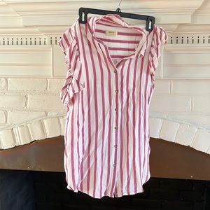 Striped pink ruffle sleeve Maeve blouse sz L